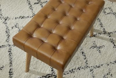Sitzhocker 67x47x39 cm Mango Massivholz / Echtleder Chesterfield-Design