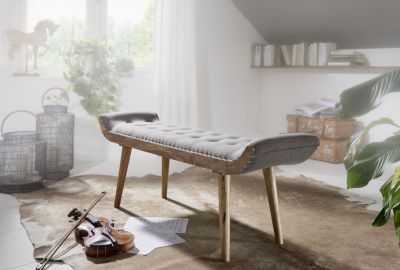 Sitzbank Stof / Massivholz Bank 125x51x38 cm Chesterfield-Design