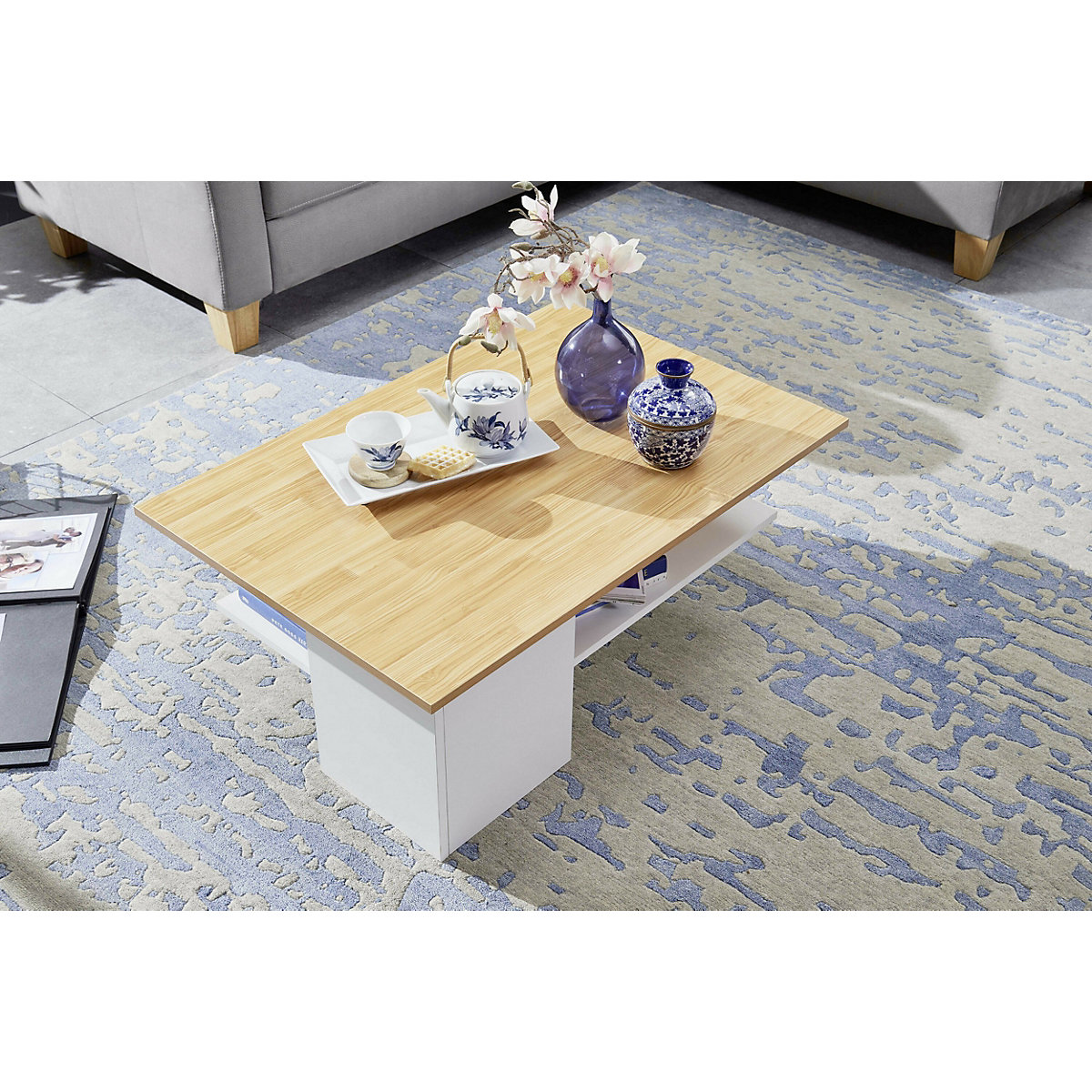 Couchtisch 90x60 cm Wohnzimmertisch Sofatisch mit Ablage Design Tisch