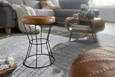 Sitzhocker Braun 35x48 cm Lederhocker Modern Echtleder Hocker Rund