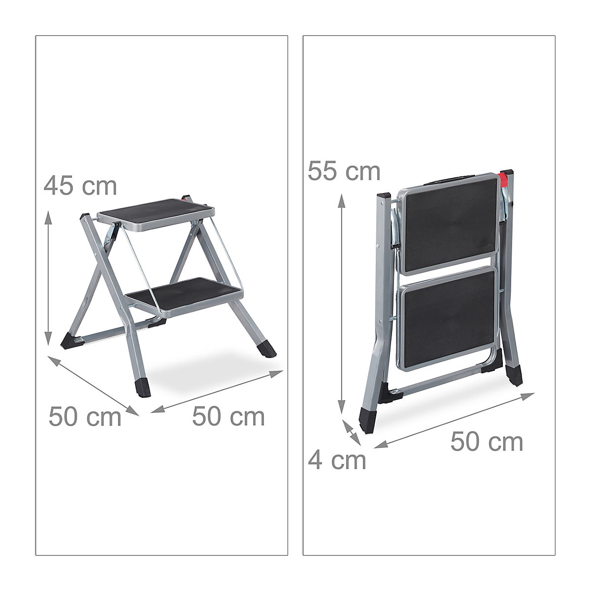 Trittleiter klappbar 2 Stufen, grau, relaxdays | yomonda