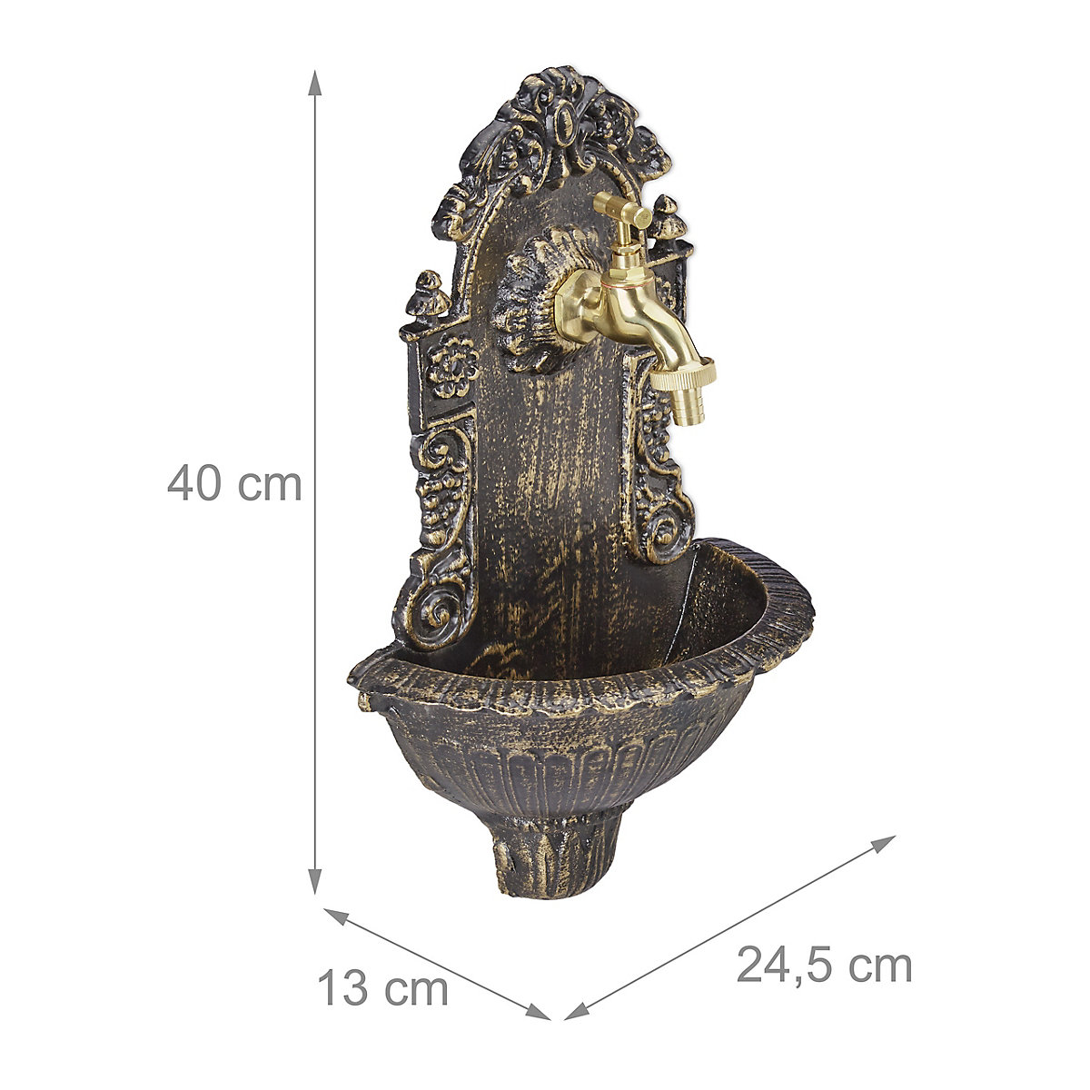 Wandbrunnen antik, schwarz, relaxdays | yomonda