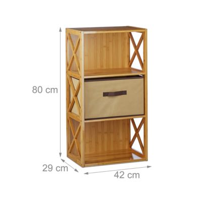 1 x Regal Bambus mit Korb, Bambusregal Korbregal 3 Ablagen, Standregal