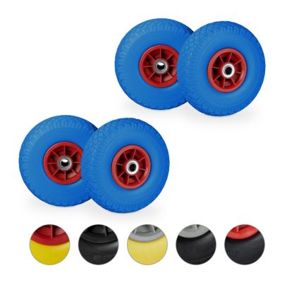 relaxdays 4 x Sackkarrenrad PU 3.00-4 blau-rot | 04052025327828