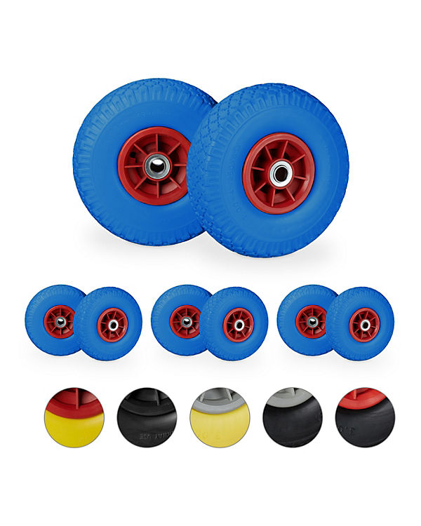 relaxdays 8 x Sackkarrenrad PU 3.00-4 blau-rot | 04052025327835 relaxdays 8 x Sackkarrenrad PU 3.00-4 blau-rot | 04052025327835