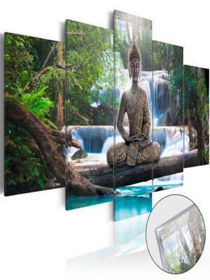 artgeist Acrylglasbild Buddha and Waterfall [Glass] mehrfarbig Gr. 200 x 100 | 05902157042382