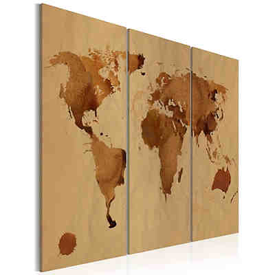Wandbild Die Welt gemalt mit Kaffee - Triptychon