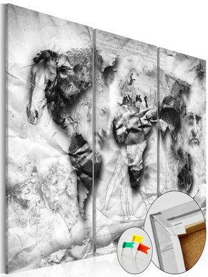 artgeist Pinnwand Bild World’s Design [Cork Map] grau Gr. 90 x 60 | 05902157040302