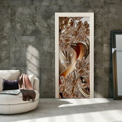 artgeist Türtapete Photo wallpaper – Abstraction and flowers I mehrfarbig Gr. 90 x 210 | 05902157054095