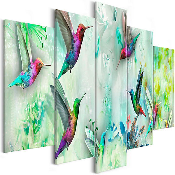 Wandbild Colourful Hummingbirds (5 Parts) Wide Green
