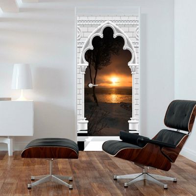 artgeist Türtapete Photo wallpaper – Gothic arch and sunset I mehrfarbig Gr. 90 x 210 | 05902157054767