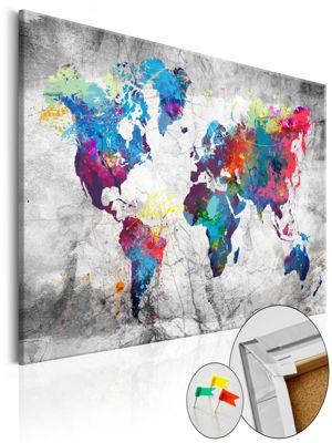 artgeist Pinnwand Bild World Map: Grey Style [Cork Map] mehrfarbig Gr. 90 x 60 | 05902157223354