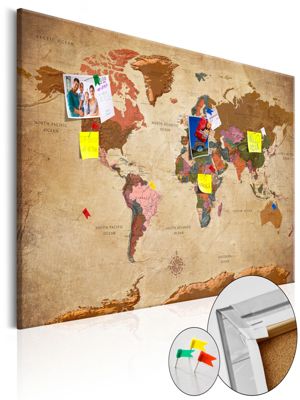 artgeist Pinnwand Bild World Map: Brown Elegance [Cork Map] braun Gr. 90 x 60 | 05902157220896