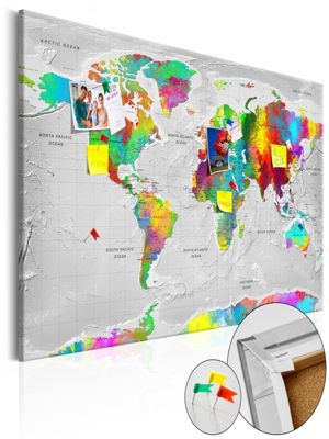 artgeist Pinnwand Bild Maps: Colourful Finesse [Cork Map] grau Gr. 90 x 60 | 05902157220933