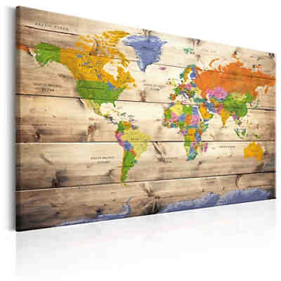Wandbild Map on wood: Colourful Travels