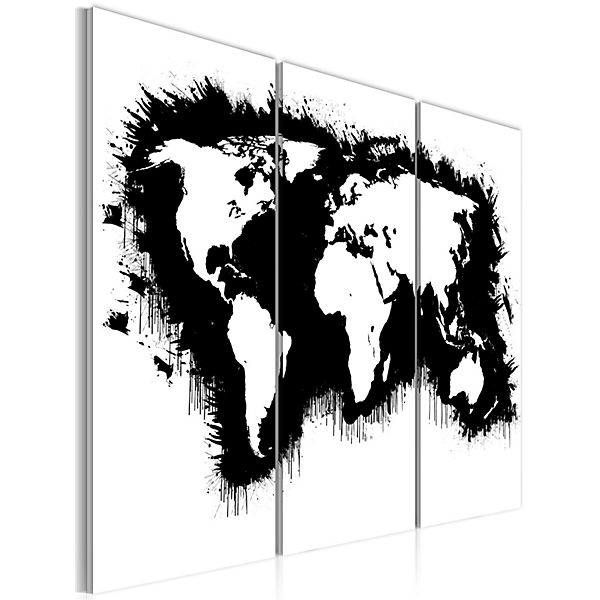 Wandbild Monochrome Weltkarte - Triptychon