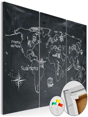 artgeist Pinnwand Bild Geography lesson [Cork Map] schwarz/weiß Gr. 90 x 60 | 05902157221770