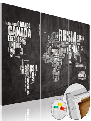 artgeist Pinnwand Bild El Mundo [Cork Map] schwarz/weiß Gr. 90 x 60 | 05902157221695