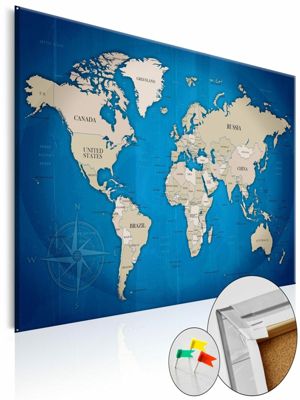 artgeist Pinnwand Bild Dark Blue Trail [Cork Map] beige/blau Gr. 90 x 60 | 05902157222395