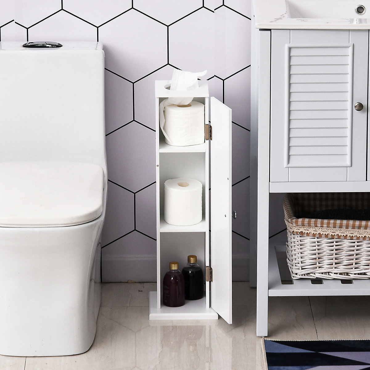 Badschrank für Toilettenpapier, weiß, HOMCOM | yomonda