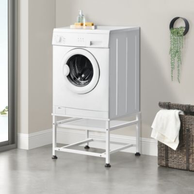 Podest für Waschmaschine Waschmaschinenerhöhung stabiler Waschmaschinensockel Trockner bis 150kg Weiß aus Stahl Waschmaschinen-Unterbau 63x54,5x32,5 cm ECD Germany Waschmaschinen Untergestell 