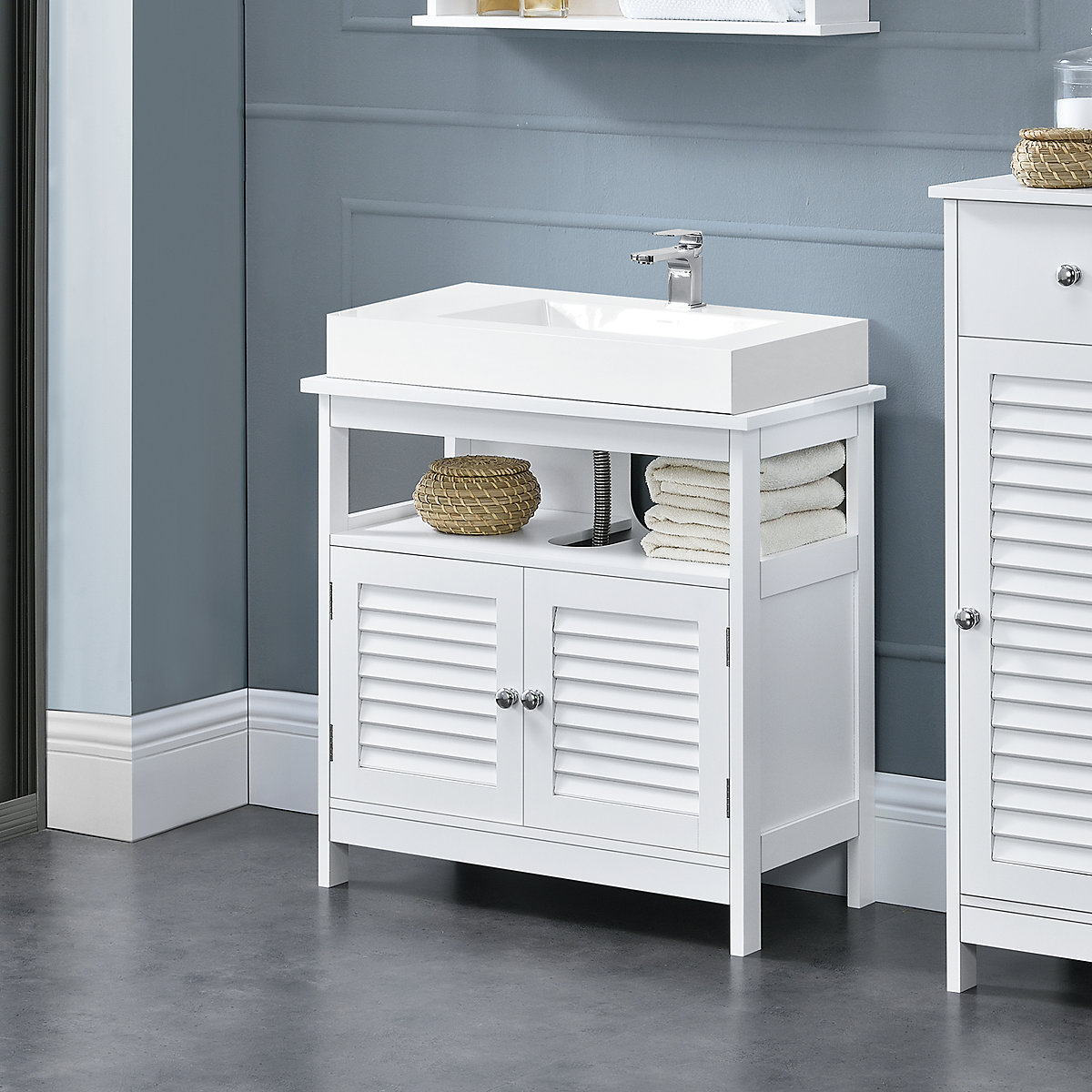 Badezimmerschrank Unterschrank Waschtisch 60x60x30cm, weiß, en.casa