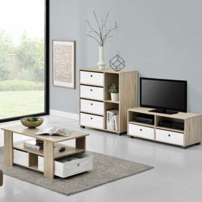 Wohnzimmertische Couchtische furniert mit Regalfach und Stauboxen in