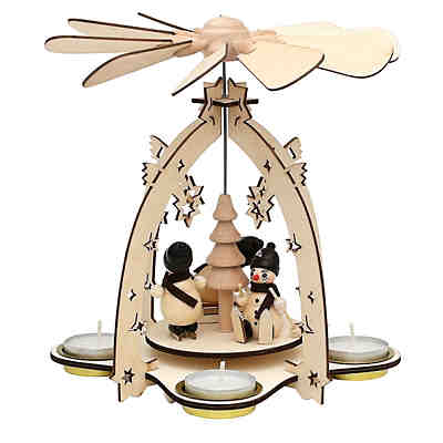 Holz Teelichtpyramide Schneemannfamilie Motiv 2