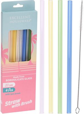 5er-Set Glas-Trinkhalme L20cm, inkl. Reinigungsbürste