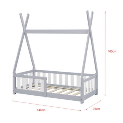 Matratze 70x140cm Tipi Holz Bettenhaus Hausbett mit Rausfallschutz Kinderbett 