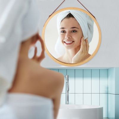 Hängespiegel rund mit Bambusrahmen 2