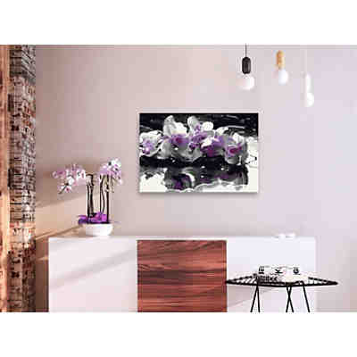 Malen nach Zahlen Violette Orchidee (schwarzer Hintergrund & Wasserspiegelung)