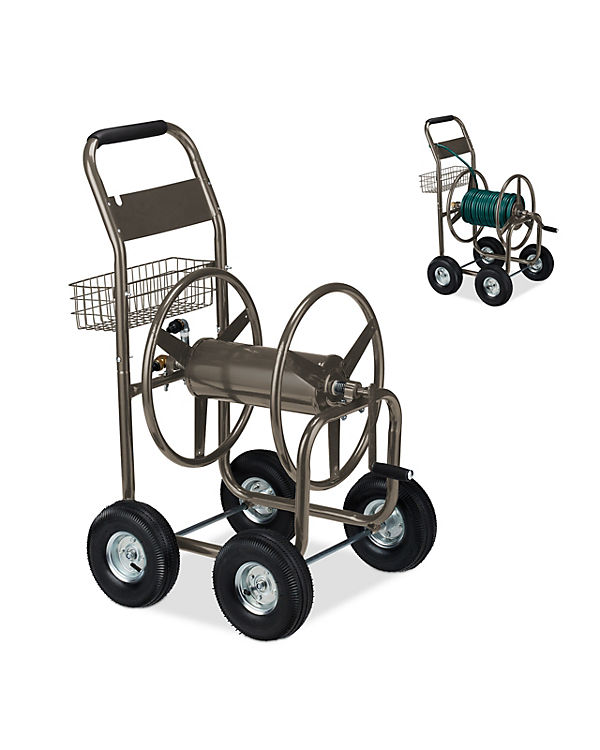 relaxdays Schlauchwagen 4 Räder braun | 04052025337773 relaxdays Schlauchwagen 4 Räder braun | 04052025337773