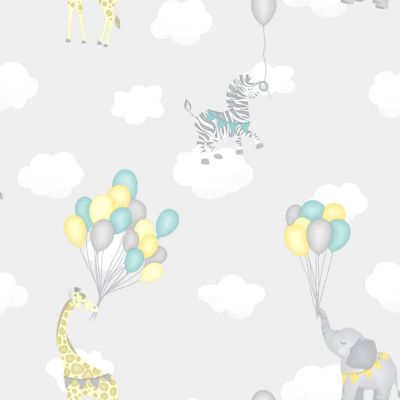 Papiertapete Animal Balloons Grey, 10 m x 53 cm, grau, Holden | yomonda