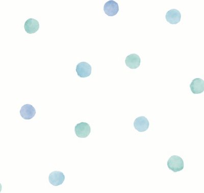 Papiertapete Watercolour Polka Dots Blue / Teal, 10 m x 53 cm, blau