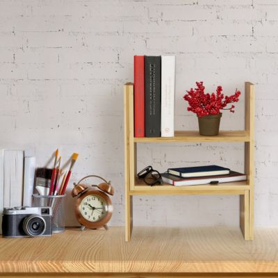 Bambus Bücherregal Tischorganizer Standregal Schreibtisch mit 2 Schubladen h 