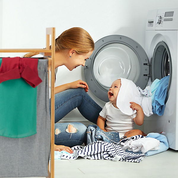 Wäschekorb 2 Fächer mit Ablage, beige, relaxdays | yomonda