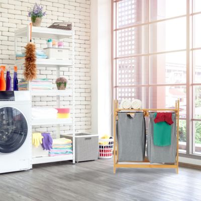 Wäschekorb 2 Fächer mit Ablage, beige, relaxdays | yomonda