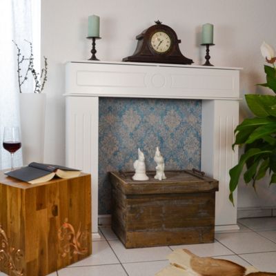 Geheimfach Kaminkonsole XL Stauraum 107x100cm Deko Kamin, weiß, Dune
