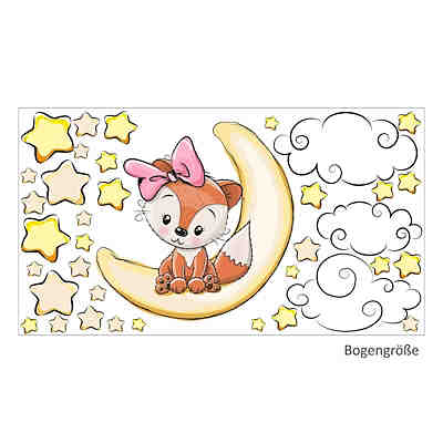 Wandtattoo 012 Wandtattoo Fuchs Mädchen schläft auf Mond Wolken Sterne