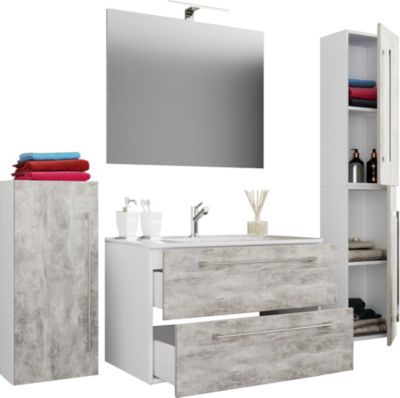 5-tlg. Waschplatz Badmöbel Badezimmer Set Waschtisch Waschbecken