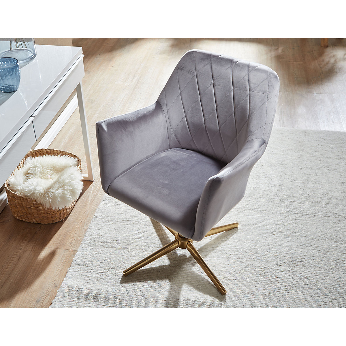 Drehstuhl Samt Esszimmerstuhl ohne Rollen Küchenstuhl mit Armlehne