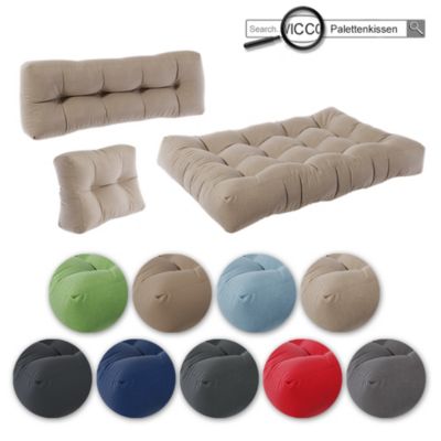 Palettenkissen 3-tlg Set Sitzkissen Rückenkissen Flockenfüllung Sand Polyester 