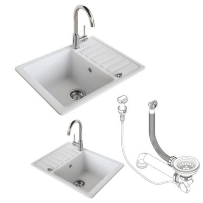 Spülbecken mit Drehexcenter und Siphon 575x460mm Weiss, weiß, | yomonda