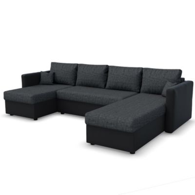 XXL Sofa mit Schlaffunktion Schwarz schwarz