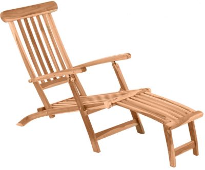 Teakholz-Liegestuhl mit Fußstütze, B58,5xT149xH87cm, beige, Möbilia