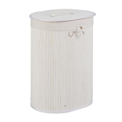 Bambus Wäschekorb oval, weiß, relaxdays | yomonda