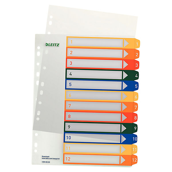 Plastikregister bedruckbar, A4, PP, 12 Blatt, farbig Ordner
