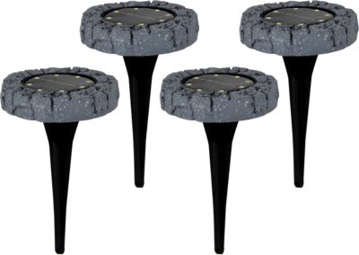 4er-Set LED Solar-Bodenleuchte, mit Erdspieß , ∅11,5cm, grau, Näve