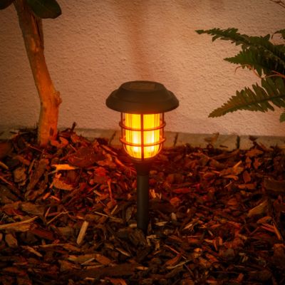 2er-Set LED Solar-Laterne, mit Erdspieß & Flammeneffekt, H34cm, schwarz